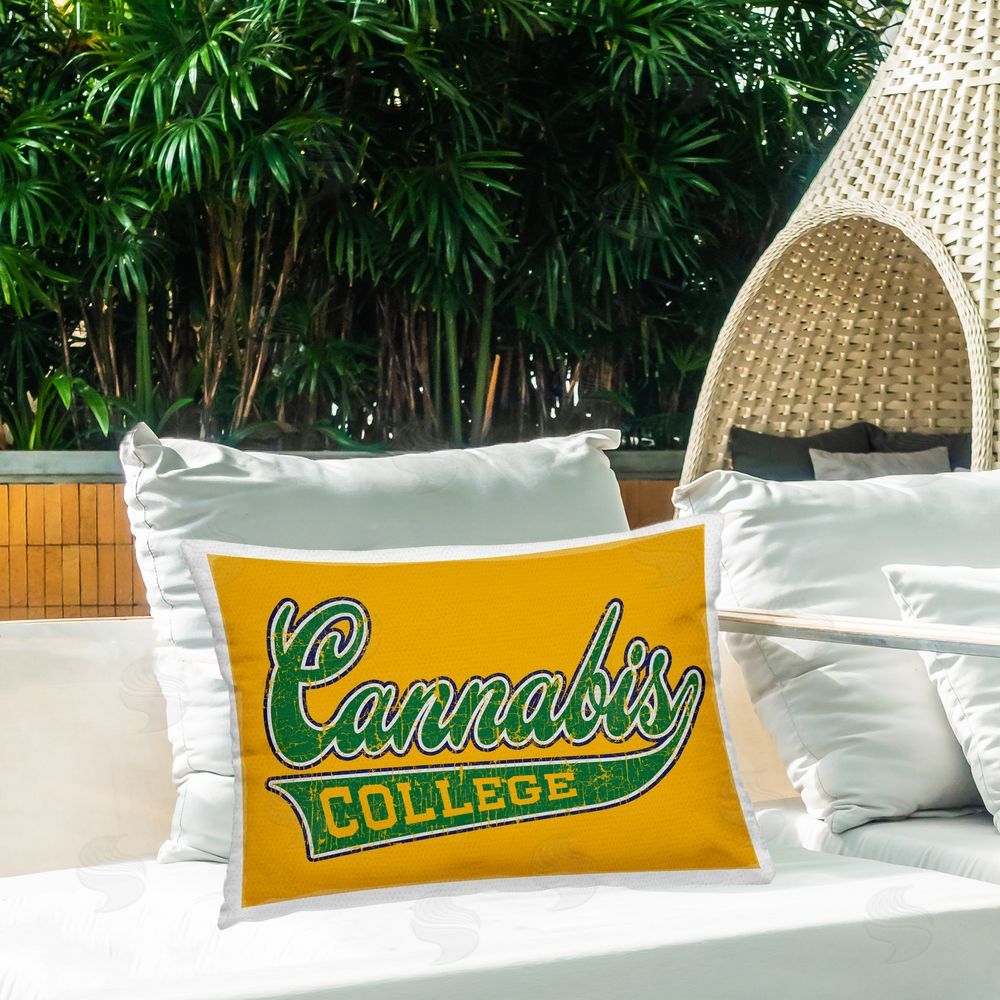Higher Learning/Life Is High Cannabis College Varsity Outdoor Quick-Dry Polyester Printed Throw Pillow in Back Yard