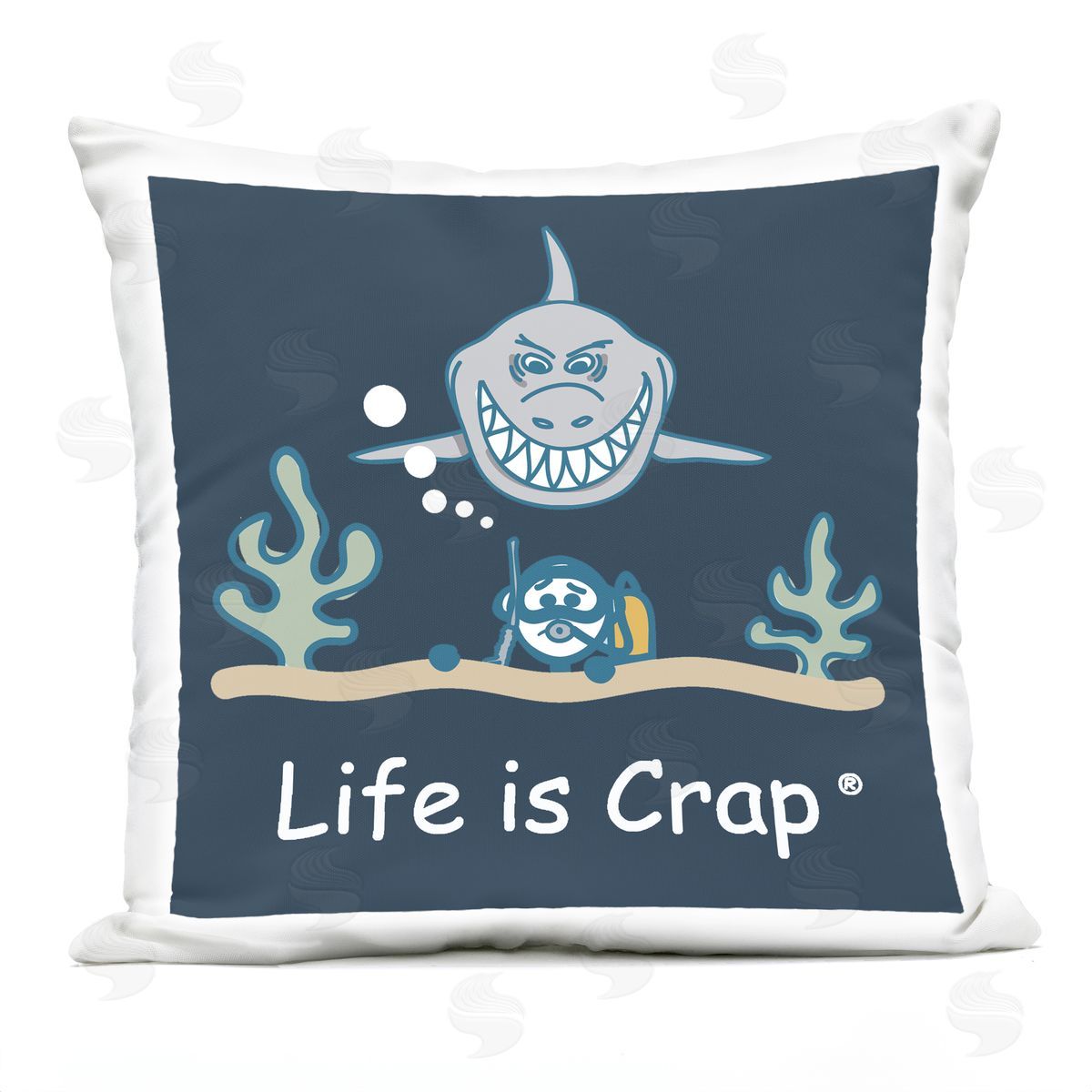 LIC Scary Scuba Shark Outdoor Quick-Dry Polyester Printed Throw Pillow