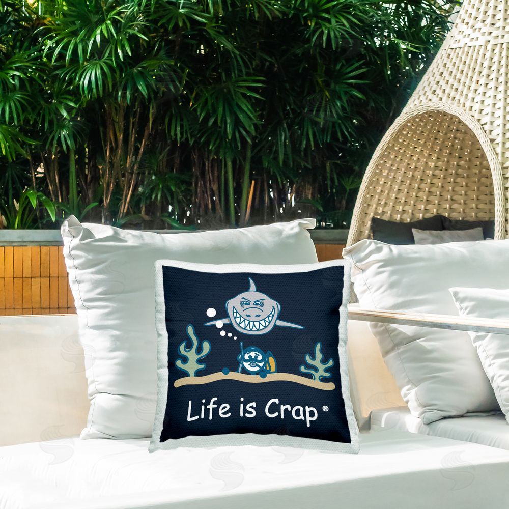 LIC Scary Scuba Shark Outdoor Quick-Dry Polyester Printed Throw Pillow in Back Yard