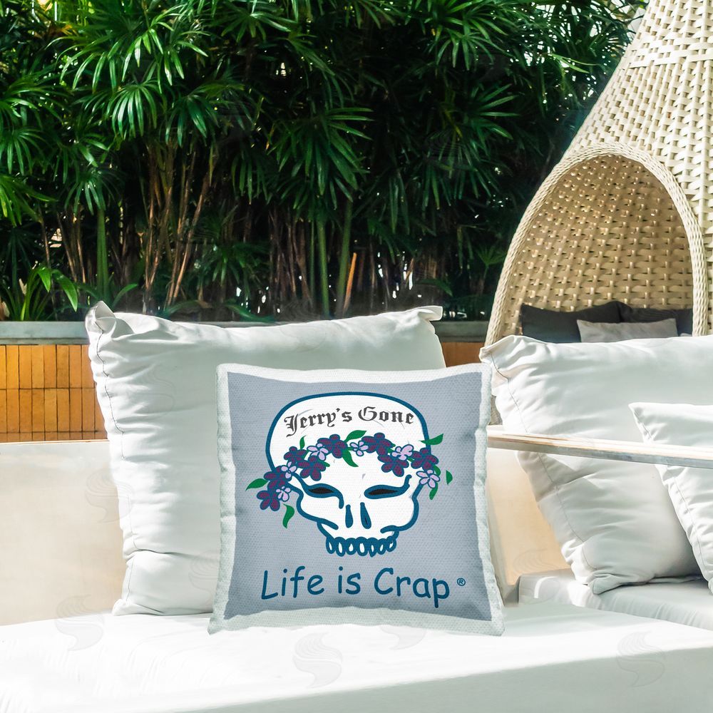 LIC Jerry's Gone Skull Outdoor Quick-Dry Polyester Printed Throw Pillow in Back Yard