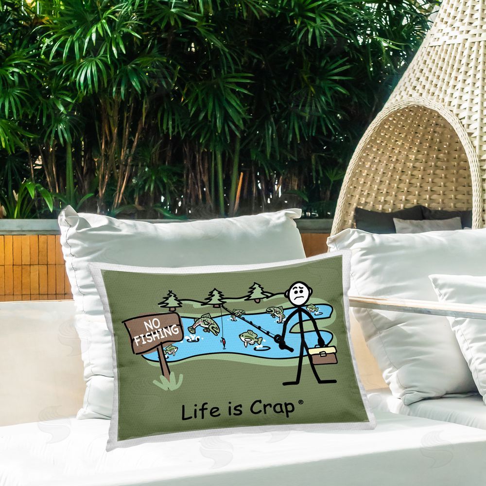 LIC No Fishing at Pond Outdoor Quick-Dry Polyester Printed Throw Pillow in Back Yard