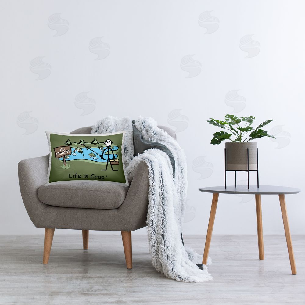 LIC No Fishing at Pond Printed Plush Polyester Throw Pillow On Chair