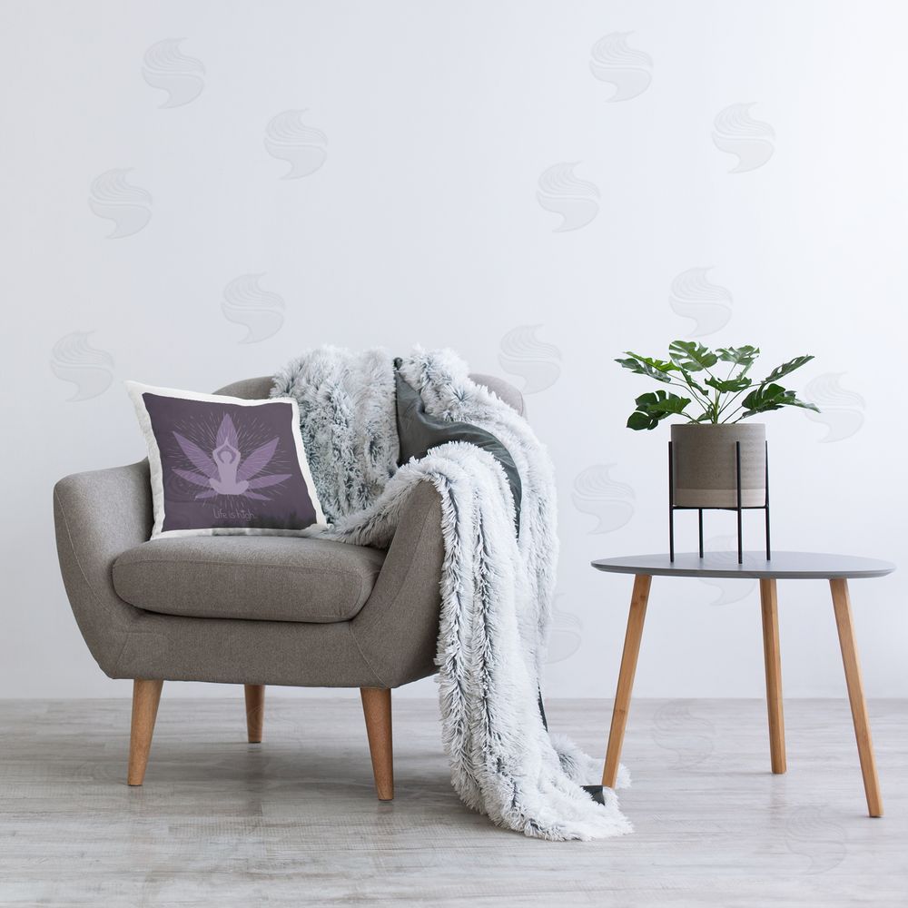 LIH Meditating Mindful Plant Printed Plush Polyester Throw Pillow On Chair