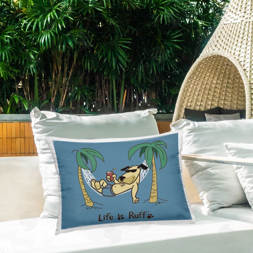 LIR Tropical Dog on Hammock Outdoor Quick-Dry Polyester Printed Throw Pillow in Back Yard