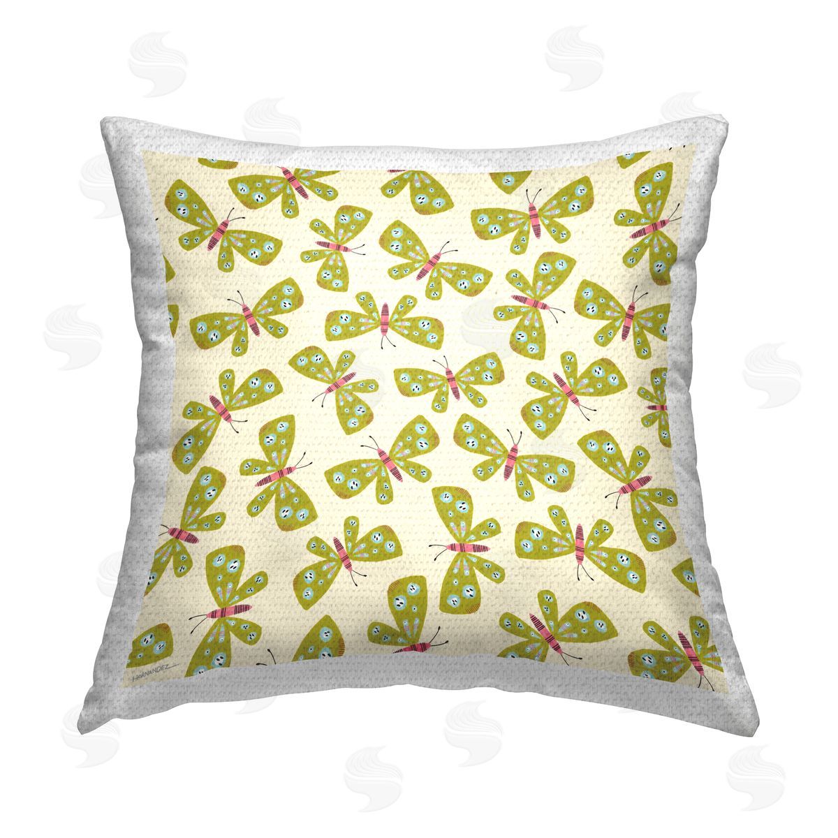 Leeza Hernandez Green Whimsical Butterflies Outdoor Quick-Dry Polyester Printed Throw Pillow