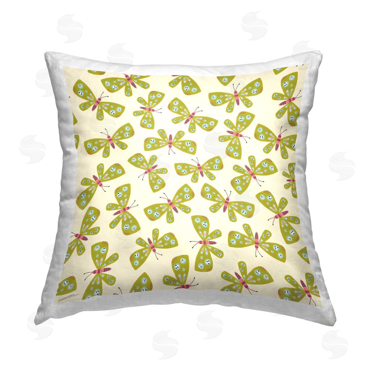 Leeza Hernandez Green Whimsical Butterflies Printed Plush Polyester Throw Pillow