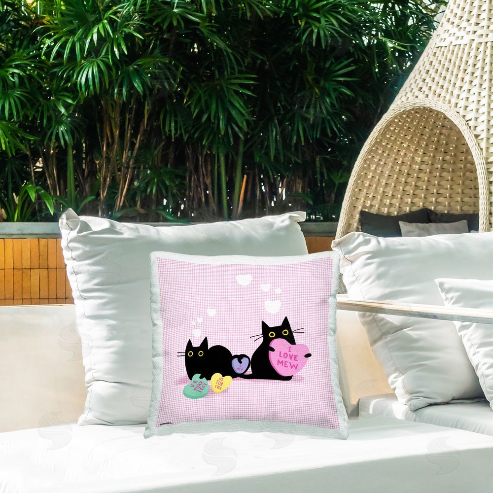 Leeza Hernandez Cats & Valentine Hearts Outdoor Quick-Dry Polyester Printed Throw Pillow in Back Yard