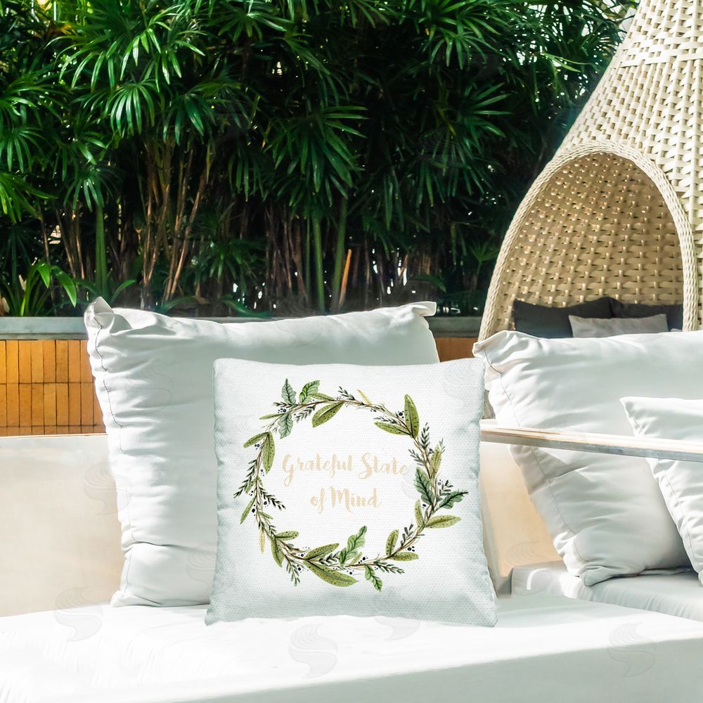 Leeza Hernandez Grateful State Of Mind Outdoor Quick-Dry Polyester Printed Throw Pillow in Back Yard