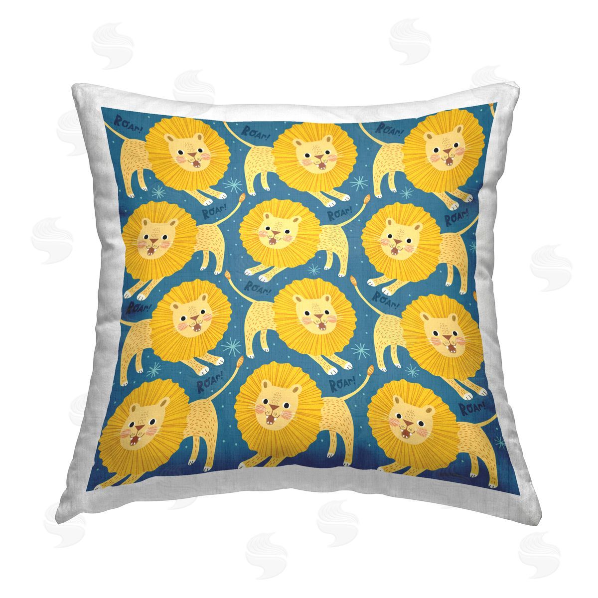 Leeza Hernandez Fun Lions on Blue Printed Plush Polyester Throw Pillow