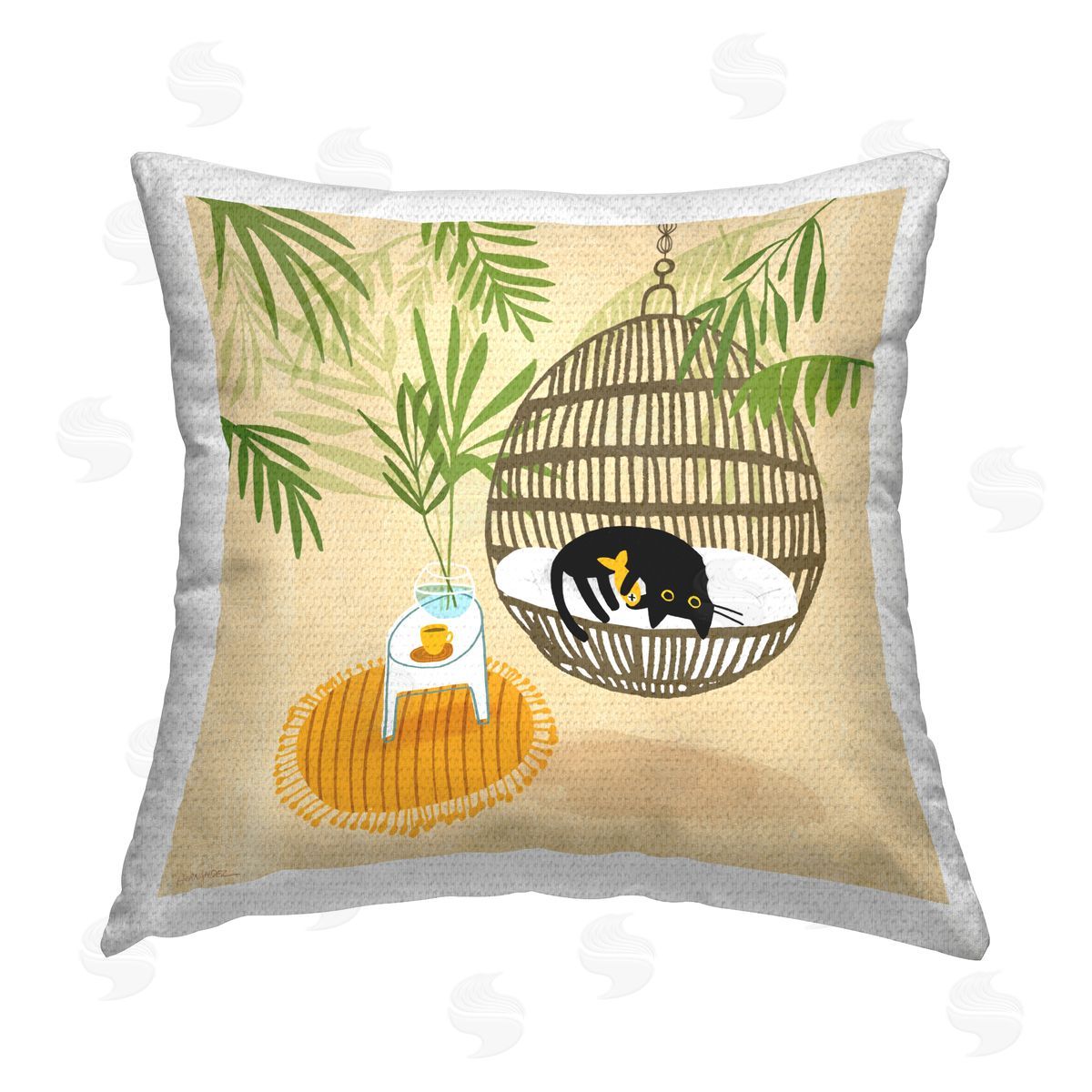 Leeza Hernandez Sleepy Cats on Porch Swing Outdoor Quick-Dry Polyester Printed Throw Pillow