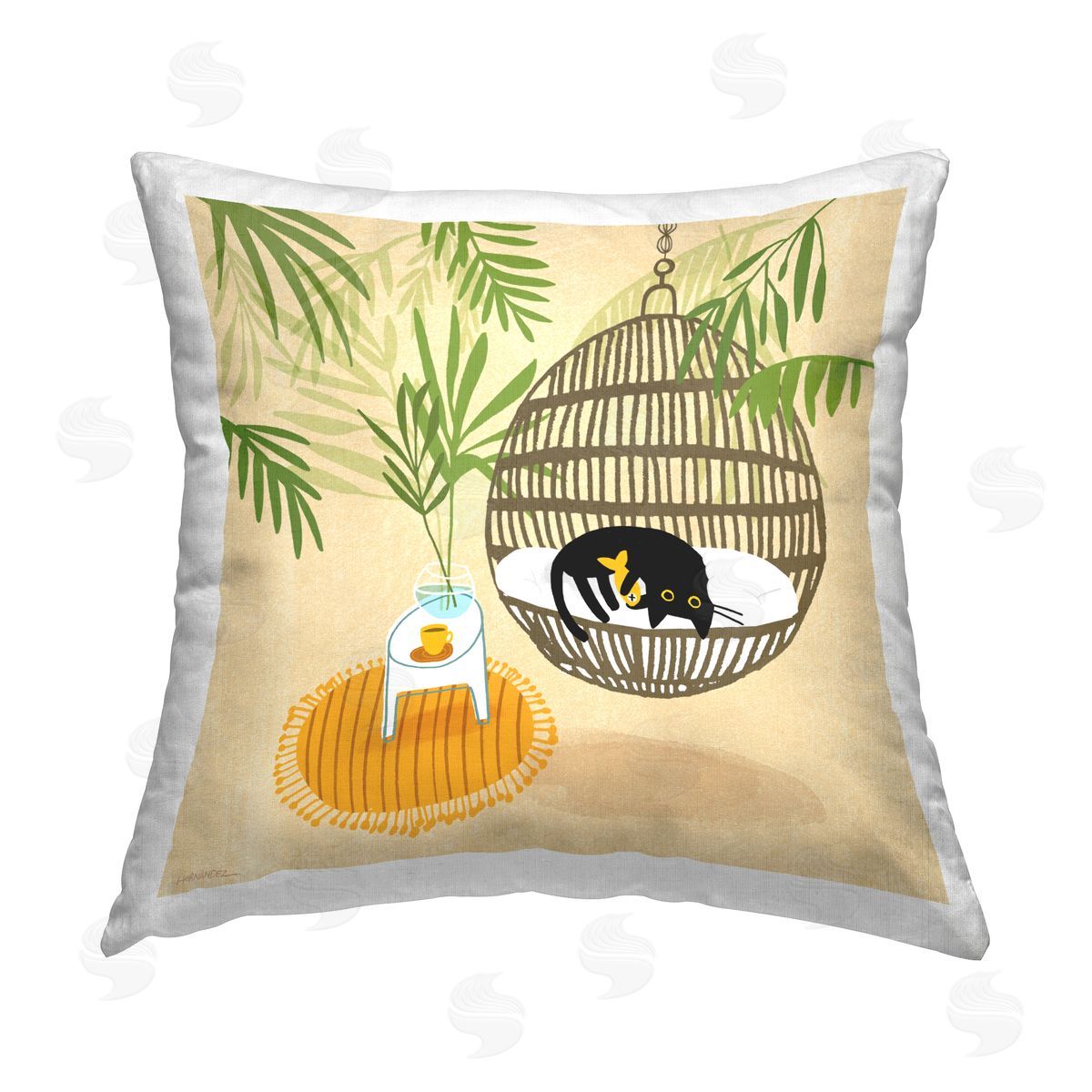 Leeza Hernandez Sleepy Cats on Porch Swing Printed Plush Polyester Throw Pillow