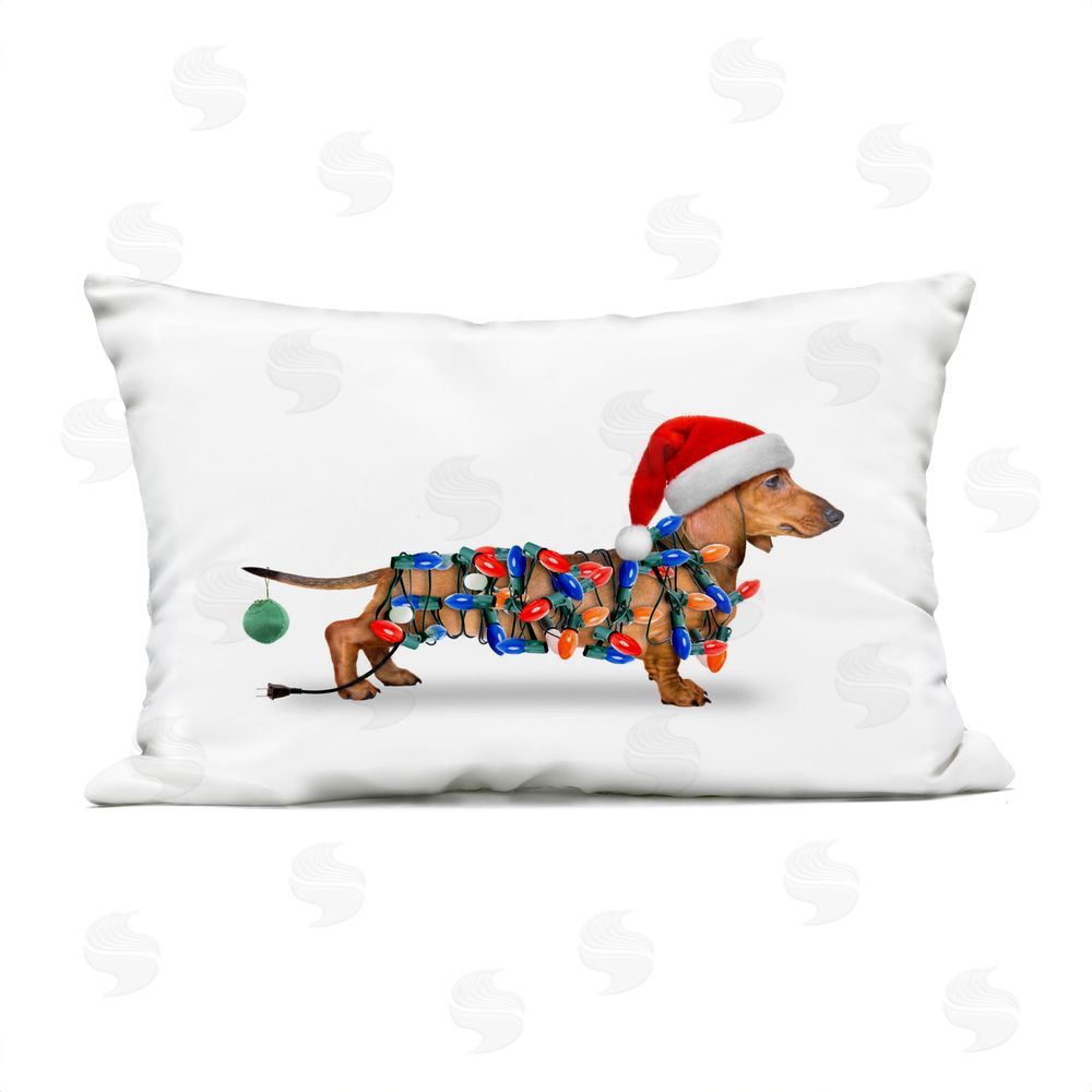 John Hovenstine Christmas Lights Wrapped Dog Outdoor Quick-Dry Polyester Printed Throw Pillow