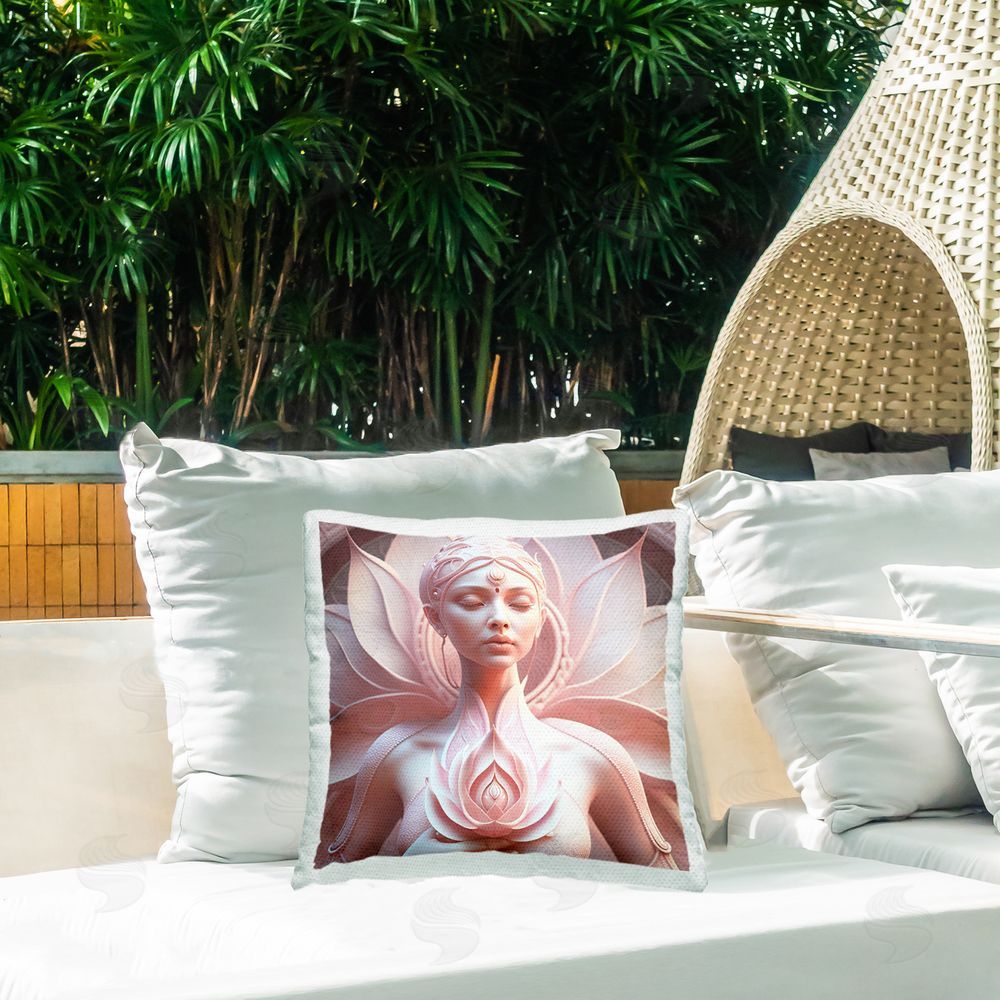 Shambhala Light Visionary Art Spiritual Lotus Woman Statue Outdoor Quick-Dry Polyester Printed Throw Pillow in Back Yard