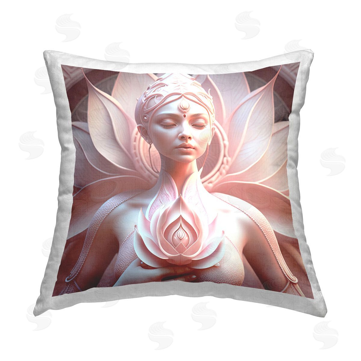 Shambhala Light Visionary Art Spiritual Lotus Woman Statue Printed Plush Polyester Throw Pillow