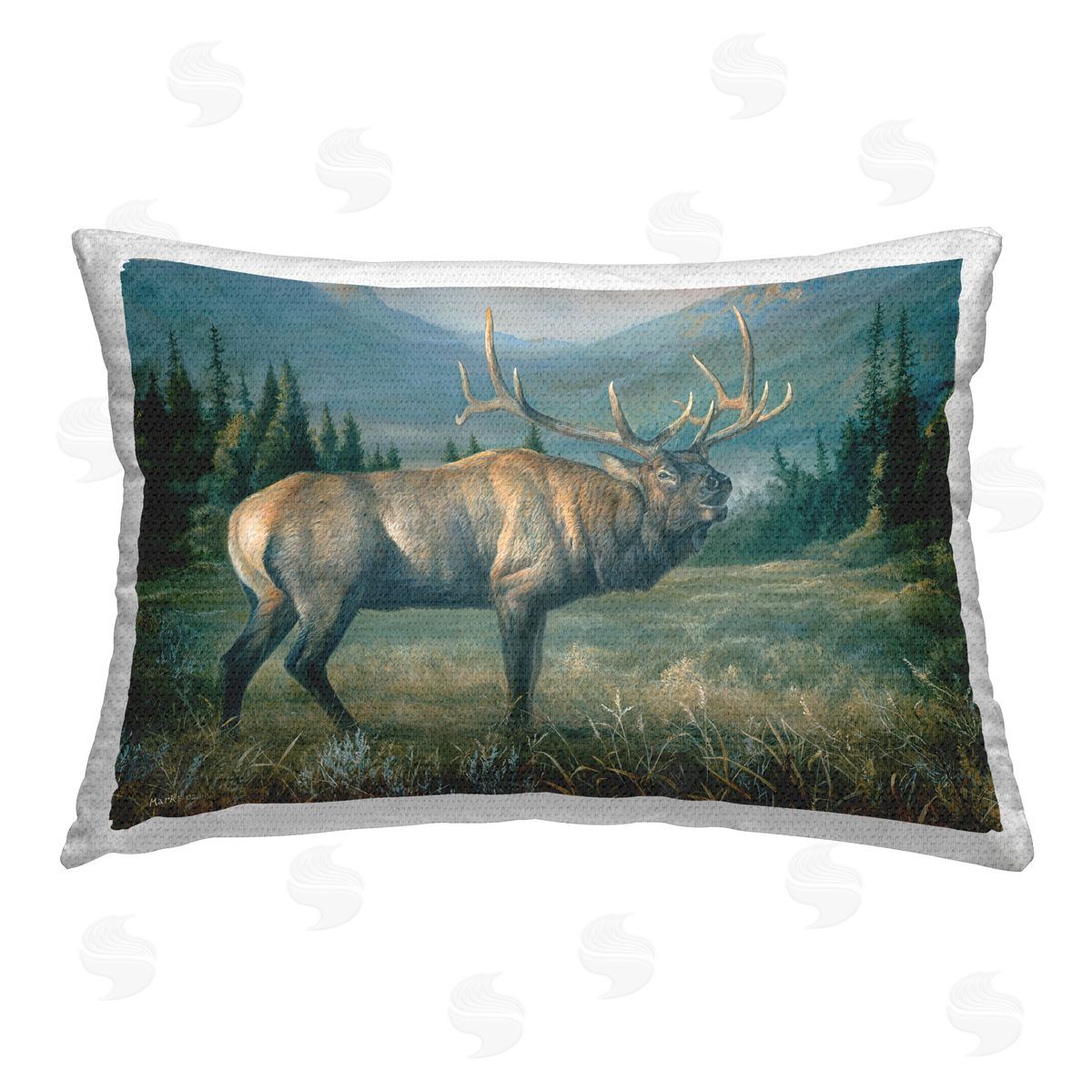 Laura Mark-Finberg Powerful Elk in Field Outdoor Quick-Dry Polyester Printed Throw Pillow