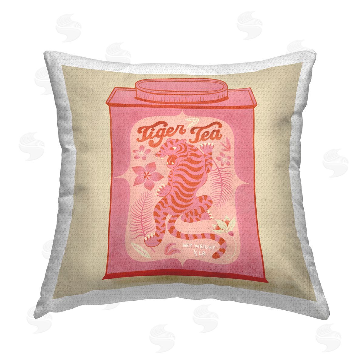Carrie Cantwell Tiger Tea Tropical Tin Outdoor Quick-Dry Polyester Printed Throw Pillow