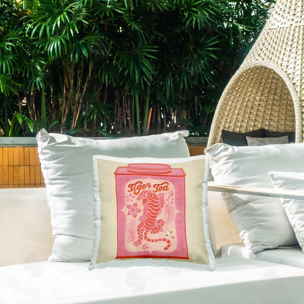 Carrie Cantwell Tiger Tea Tropical Tin Outdoor Quick-Dry Polyester Printed Throw Pillow in Back Yard