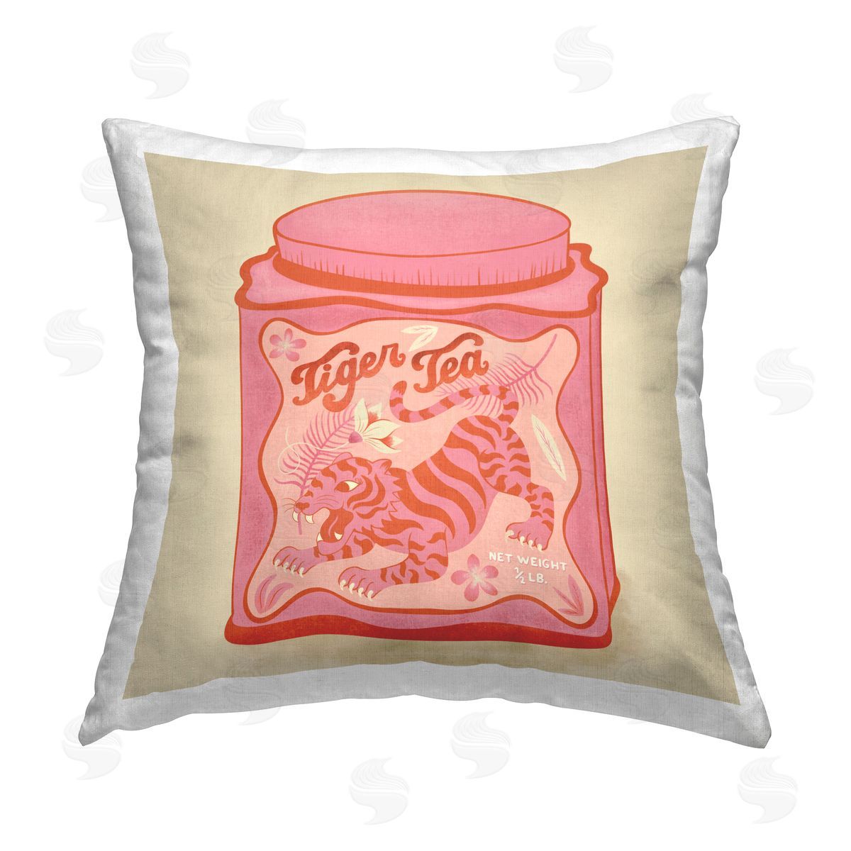 Carrie Cantwell Tiger Tea Traditional Style Printed Plush Polyester Throw Pillow