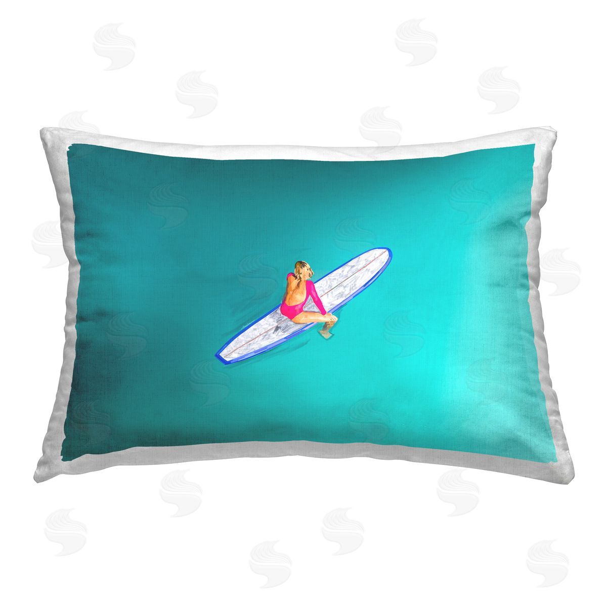 Amelia Noyes Sitting on Peaceful Surfboard Printed Plush Polyester Throw Pillow