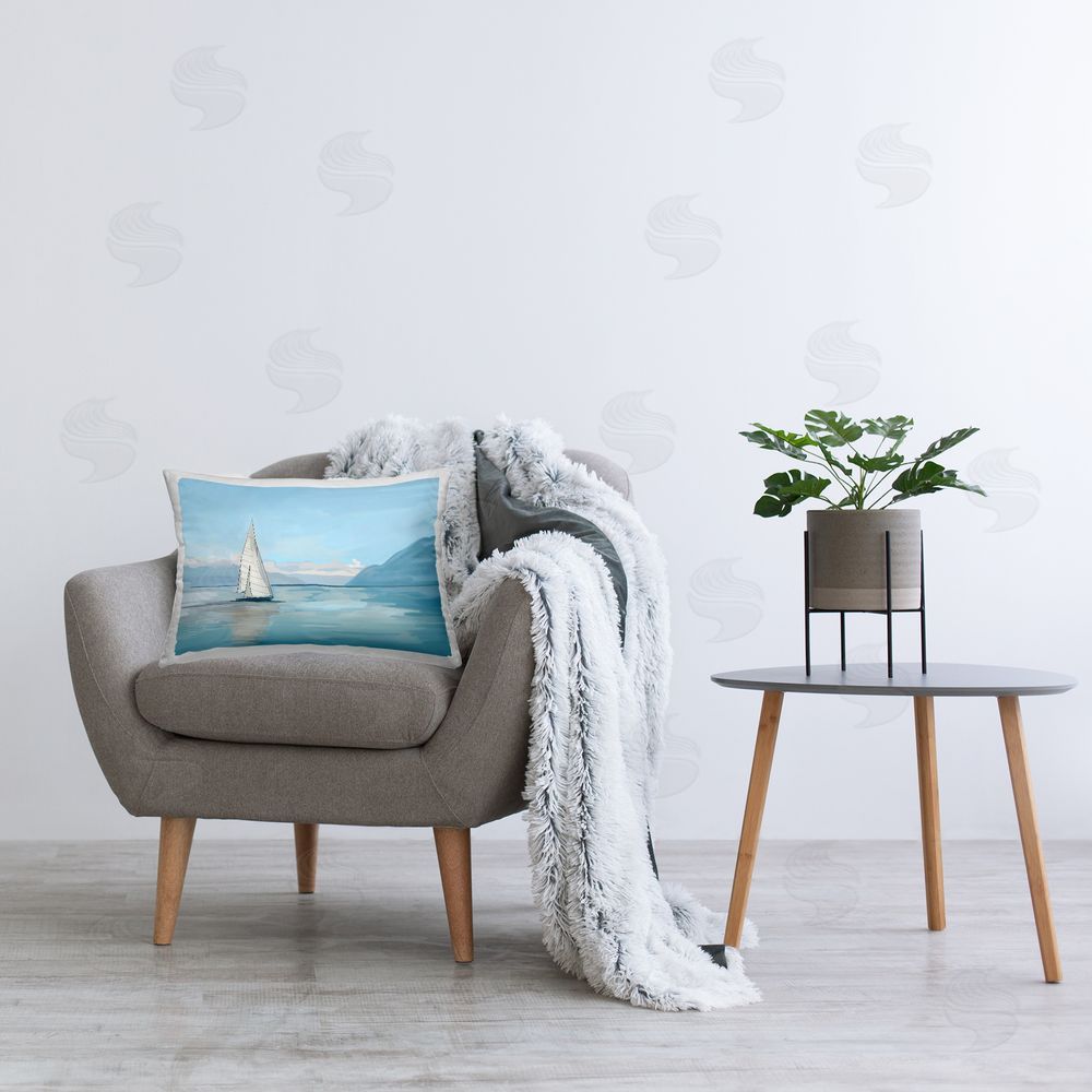 Amelia Noyes Peaceful Sailboat on Water Printed Plush Polyester Throw Pillow On Chair
