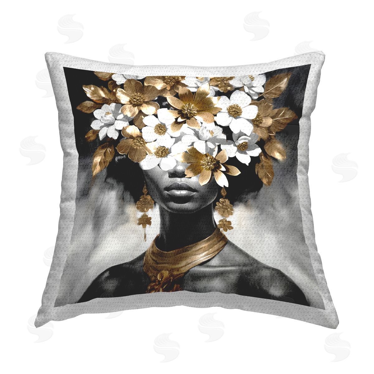 Kim Allen Woman & Gold Flowers Outdoor Quick-Dry Polyester Printed Throw Pillow
