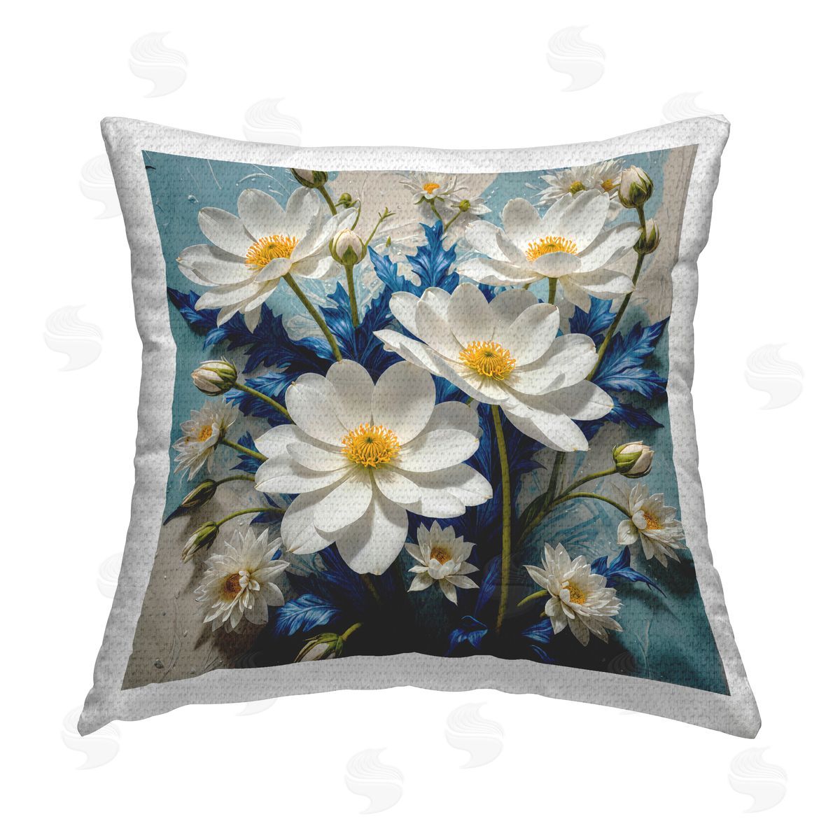 Yuri Khrushch Magnolias & Blue Florals Outdoor Quick-Dry Polyester Printed Throw Pillow