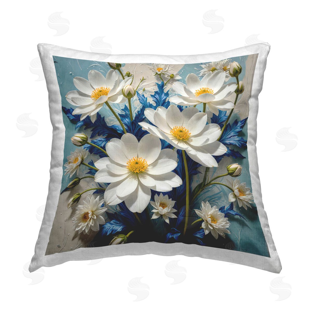 Yuri Khrushch Magnolias & Blue Florals Printed Plush Polyester Throw Pillow