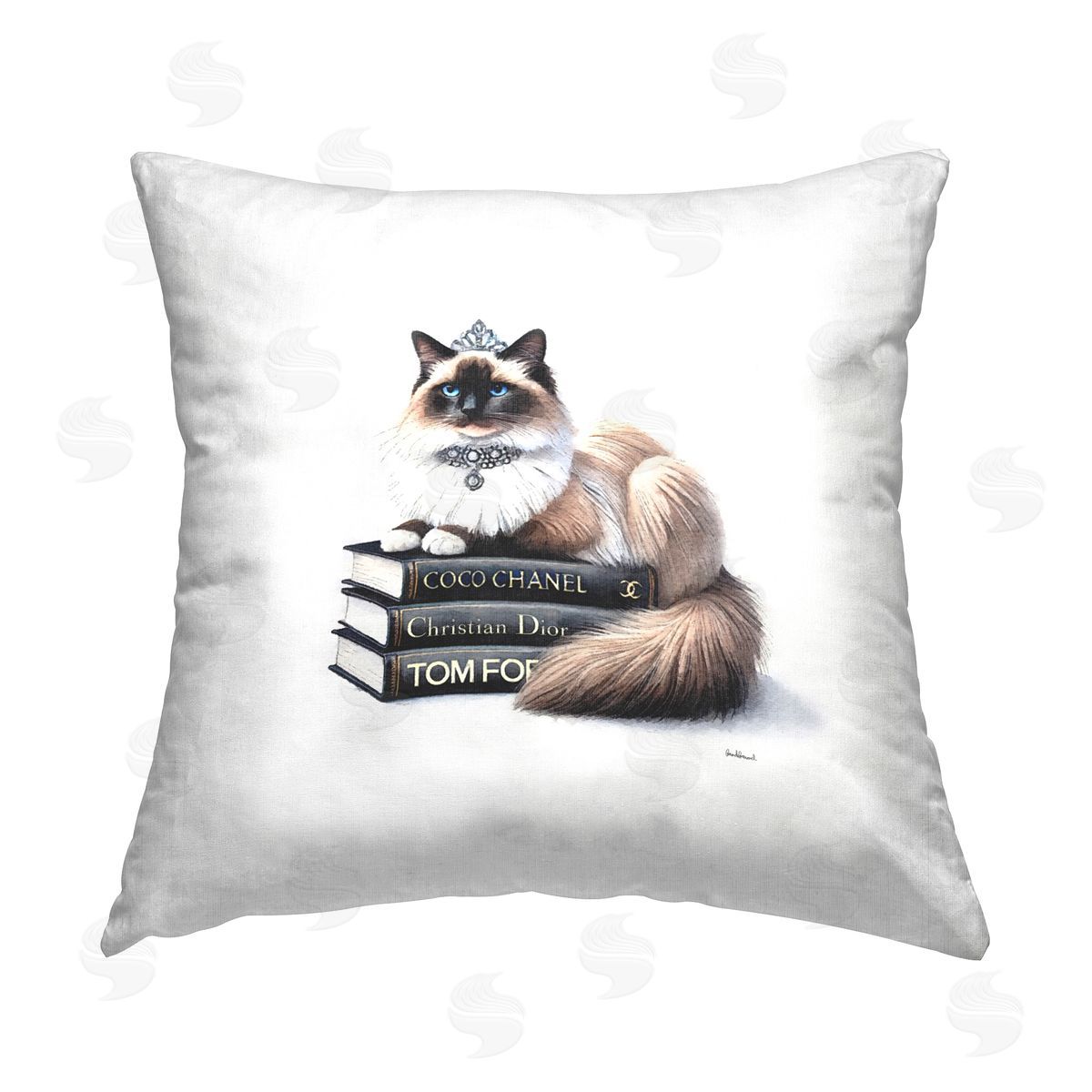 Amanda Greenwood Elegant Glam Cat & Books Printed Plush Polyester Throw Pillow
