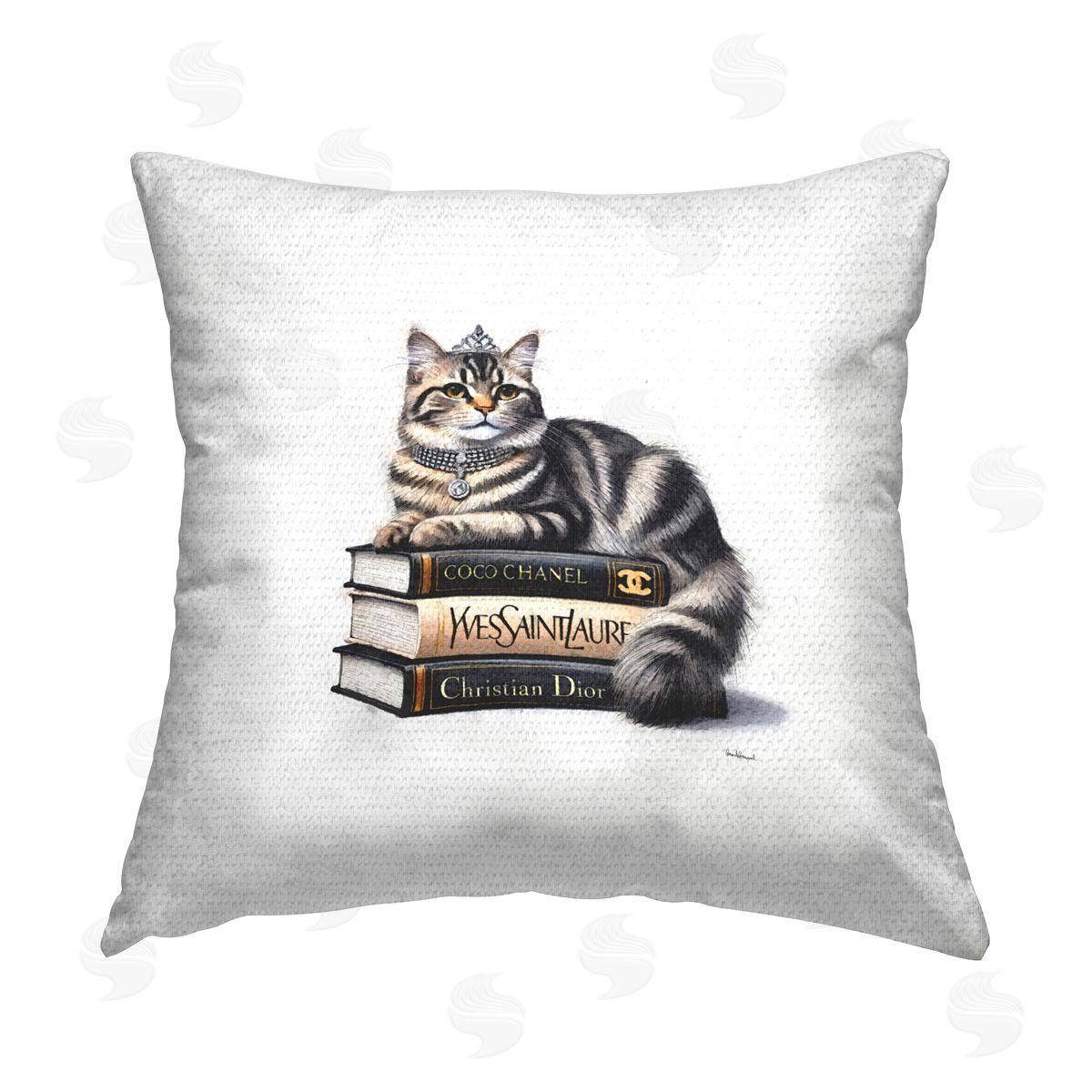 Amanda Greenwood Fashion Books & Cat Outdoor Quick-Dry Polyester Printed Throw Pillow