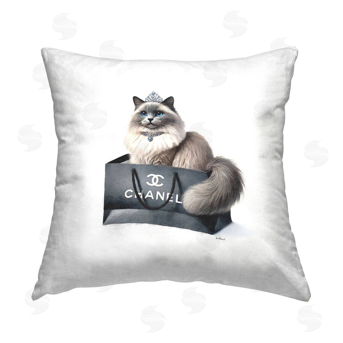 Amanda Greenwood Glam Cat Shopping Bag Printed Plush Polyester Throw Pillow