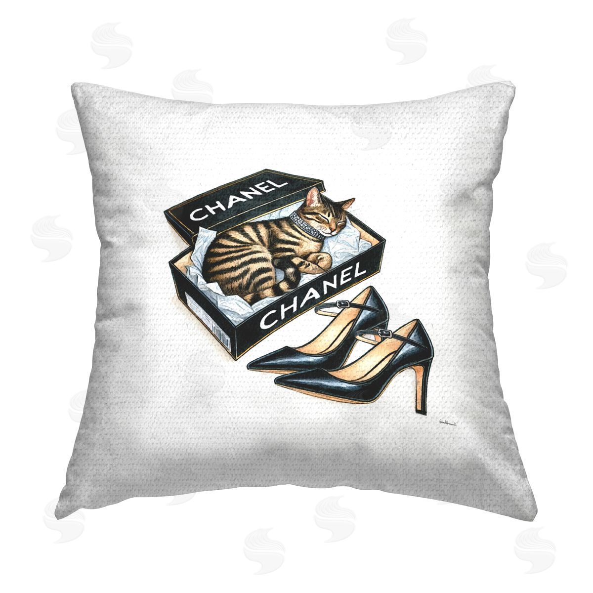Amanda Greenwood Sleeping Cat in Shoe Box Outdoor Quick-Dry Polyester Printed Throw Pillow