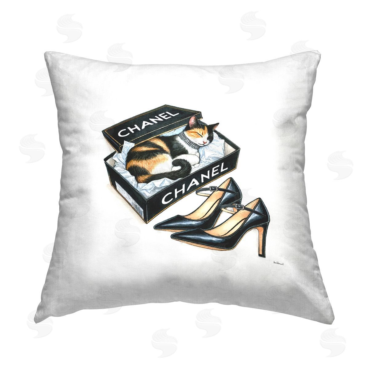 Amanda Greenwood Cat Sleeping Heels Box Printed Plush Polyester Throw Pillow