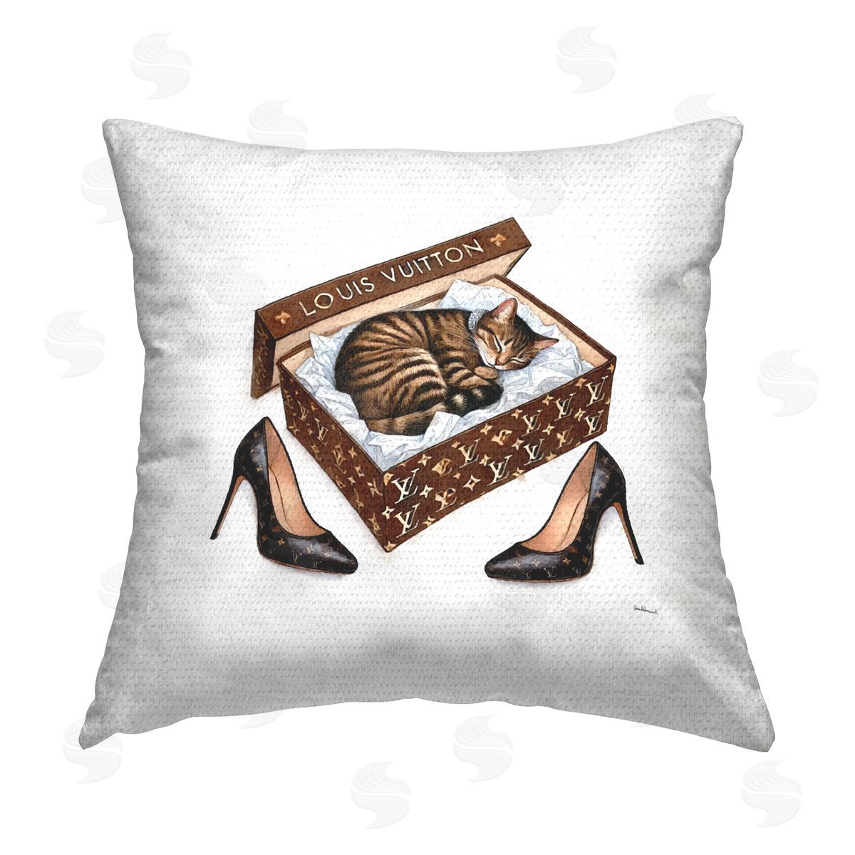 Amanda Greenwood Sleeping Cat in Shoebox Outdoor Quick-Dry Polyester Printed Throw Pillow