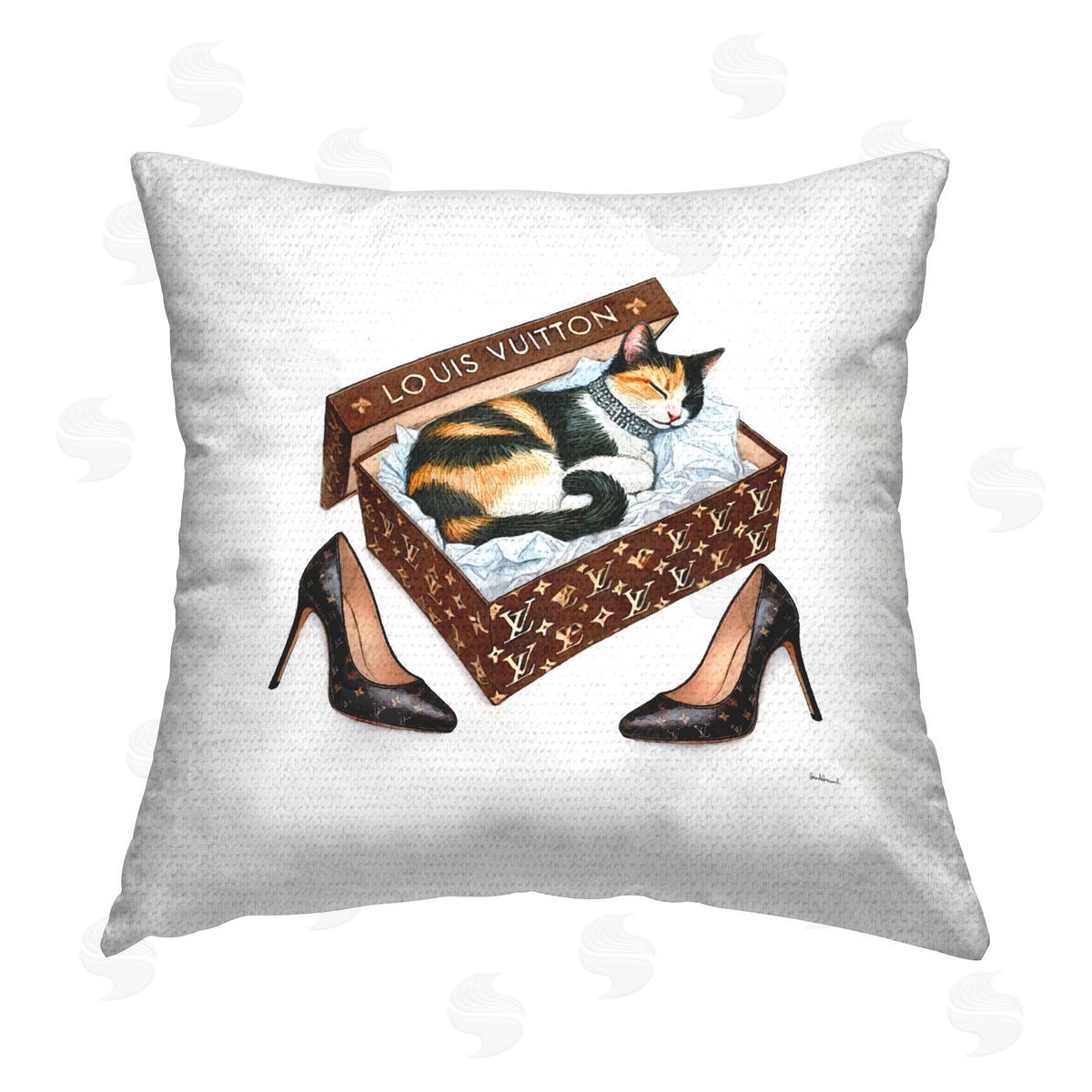 Amanda Greenwood Kitty Sleeping in Shoebox Outdoor Quick-Dry Polyester Printed Throw Pillow