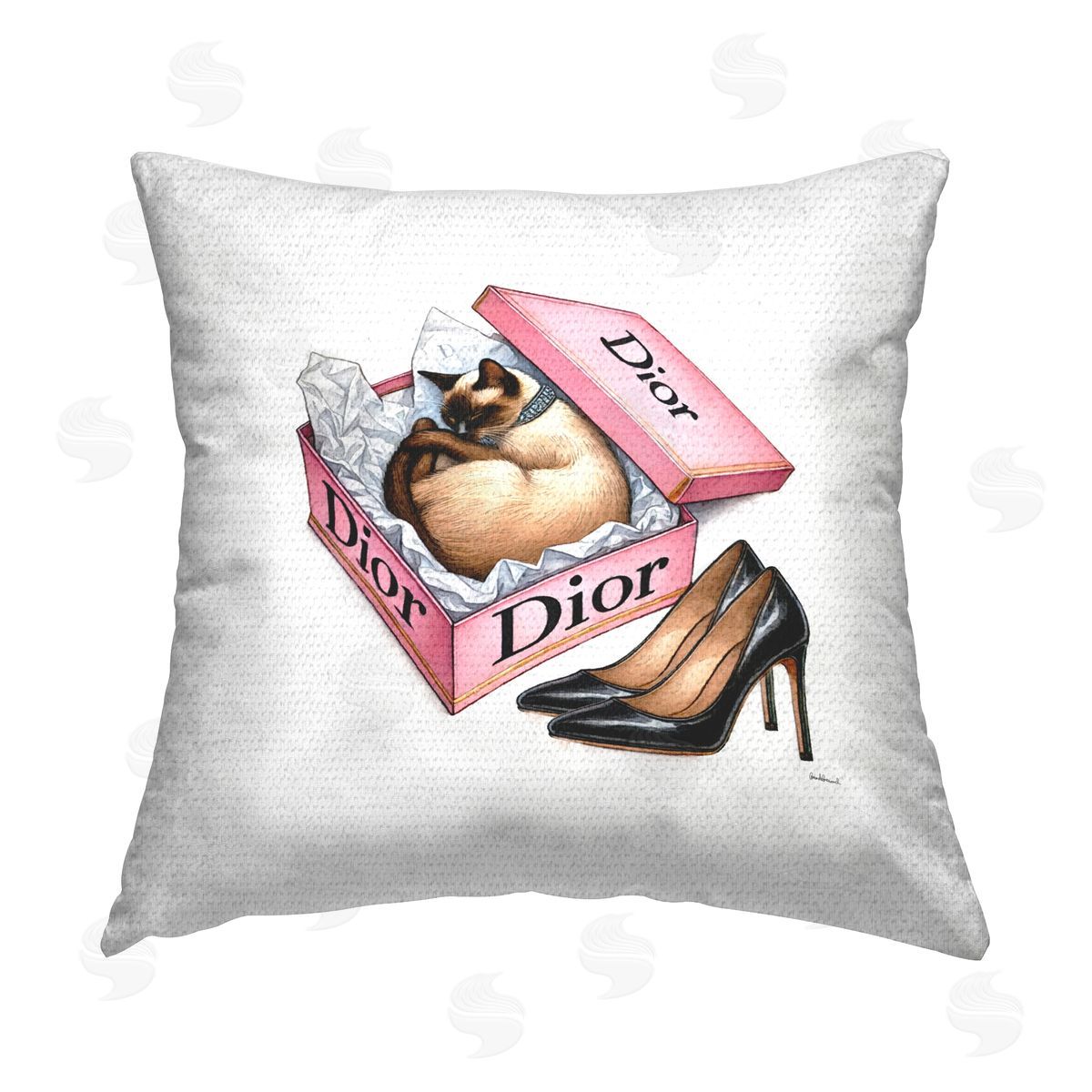 Amanda Greenwood Pink Shoebox with Cat Outdoor Quick-Dry Polyester Printed Throw Pillow