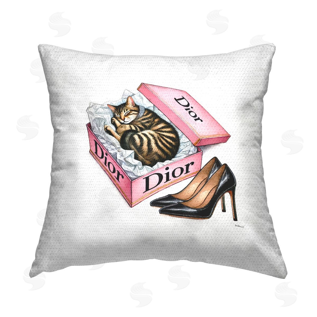 Amanda Greenwood Pink Shoebox with Kitten Outdoor Quick-Dry Polyester Printed Throw Pillow
