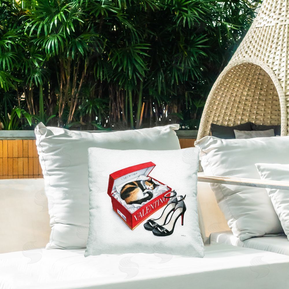 Amanda Greenwood Trendy Cat Shoebox Outdoor Quick-Dry Polyester Printed Throw Pillow in Back Yard