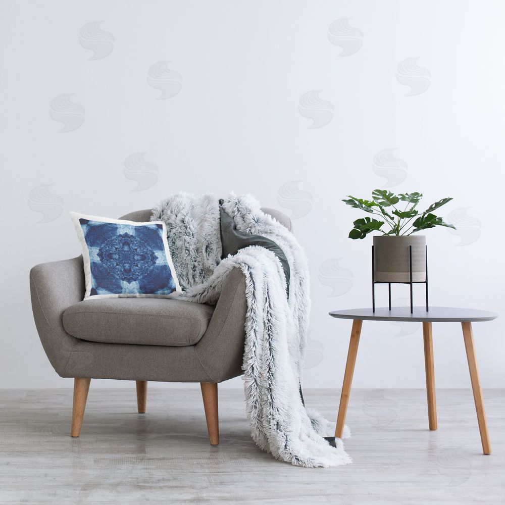El Perkin Blue & White Geometric Printed Plush Polyester Throw Pillow On Chair