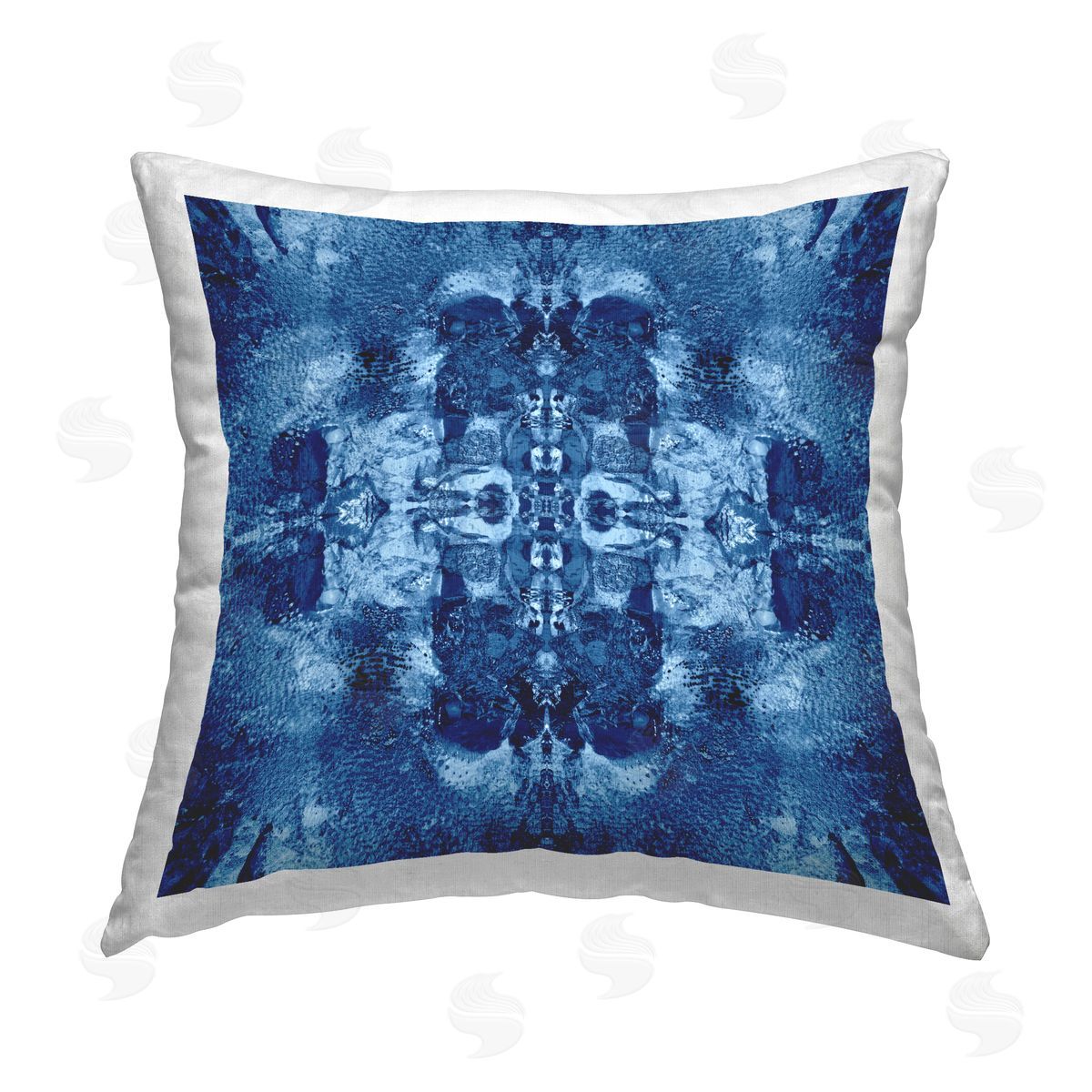 El Perkin Blue Mirrored Pattern Printed Plush Polyester Throw Pillow