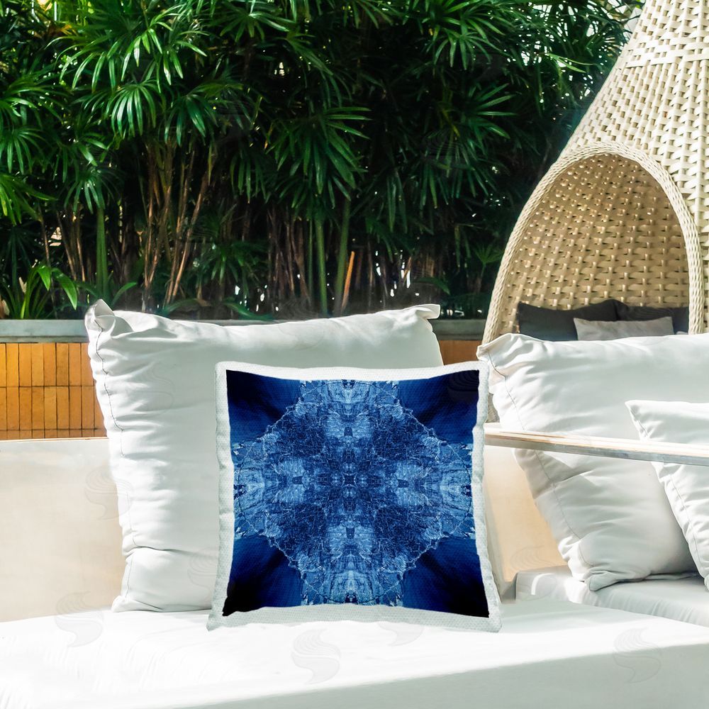El Perkin Blue Balanced Tie Dye Outdoor Quick-Dry Polyester Printed Throw Pillow in Back Yard