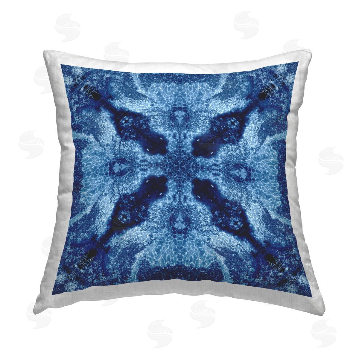 El Perkin Blue Mosaic Motif Printed Plush Polyester Throw Pillow