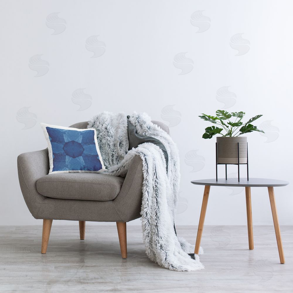 El Perkin Blue Centric Pattern Printed Plush Polyester Throw Pillow On Chair