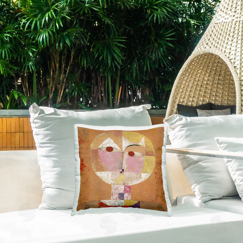 one1000paintings Classic Senecio Paul Klee Outdoor Quick-Dry Polyester Printed Throw Pillow in Back Yard