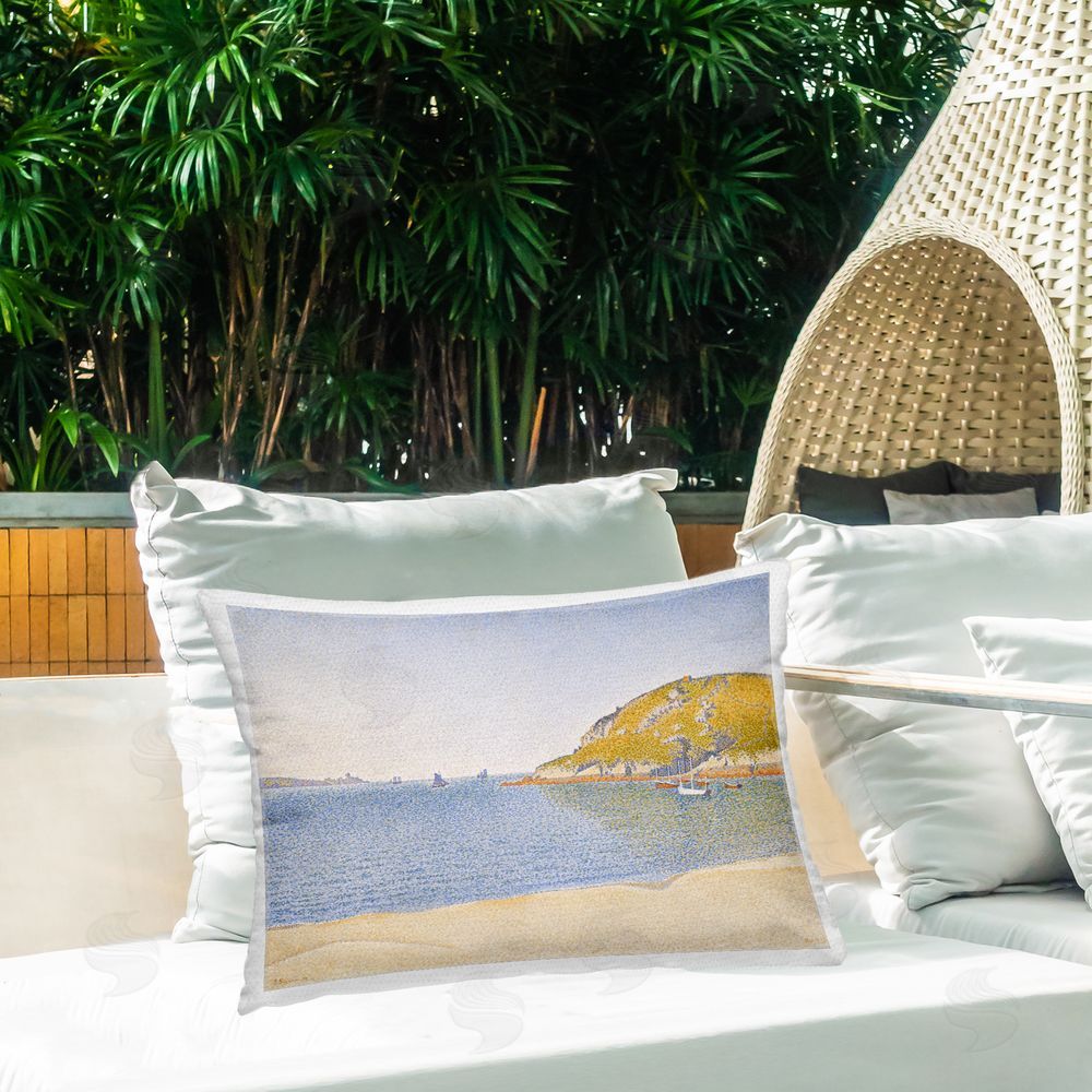 one1000paintings Classical Venice Signac Painting Outdoor Quick-Dry Polyester Printed Throw Pillow in Back Yard