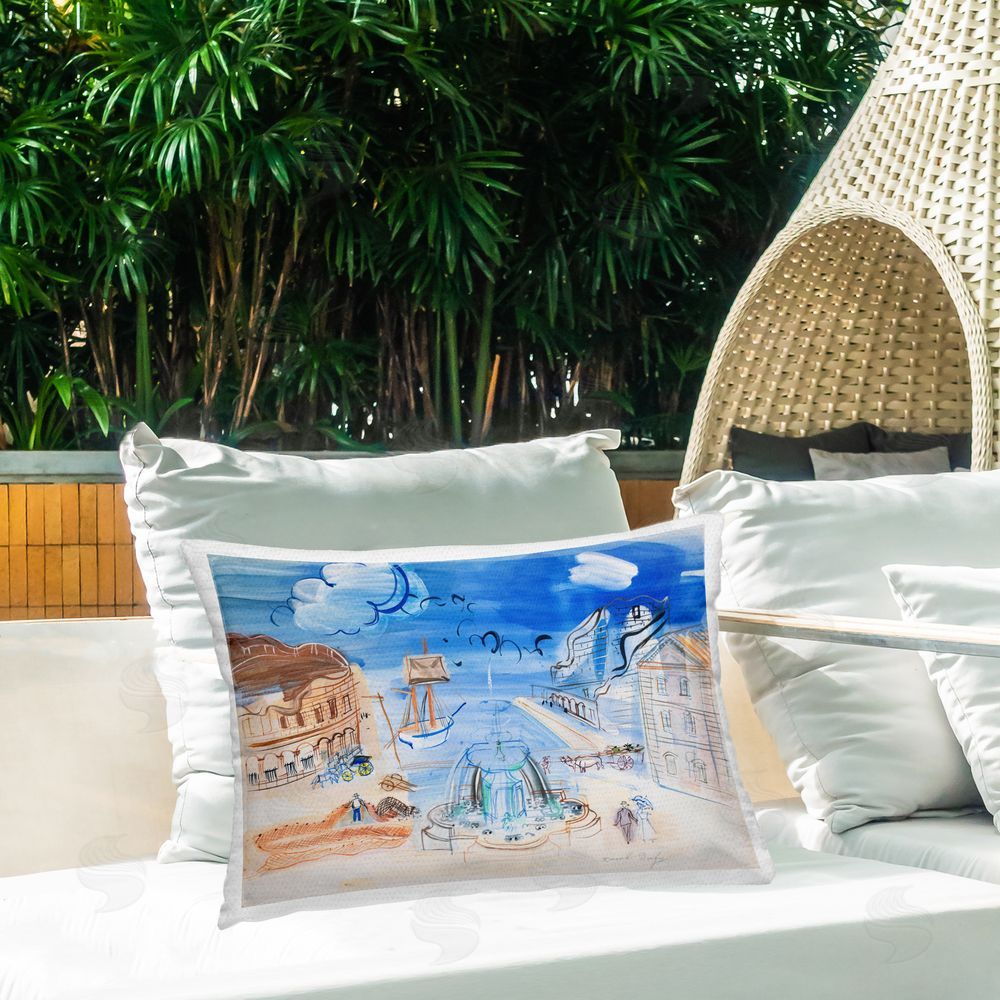 one1000paintings Classic Raoul Dufy Landscape Outdoor Quick-Dry Polyester Printed Throw Pillow in Back Yard