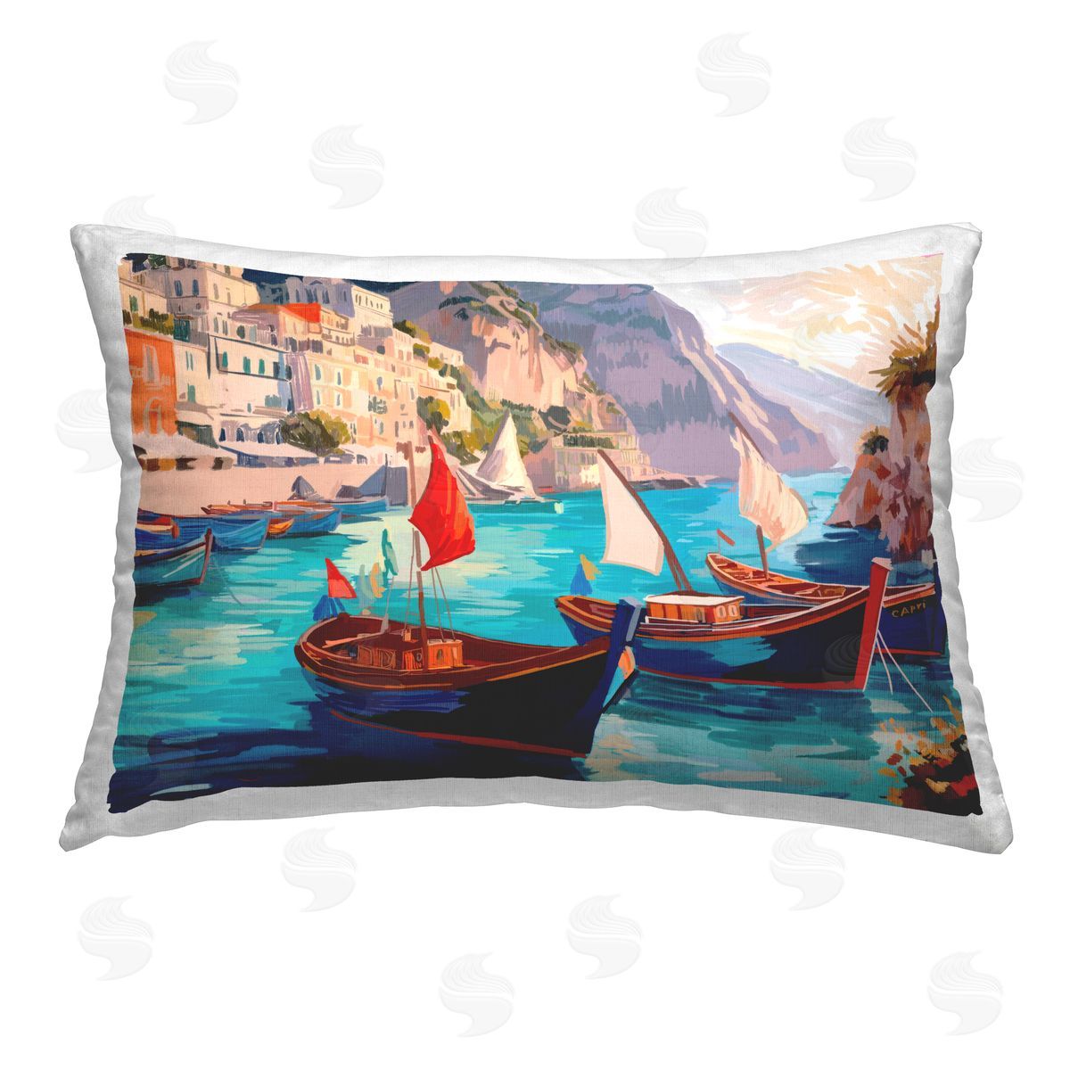 Amelia Noyes Capri Boat Marina View Printed Plush Polyester Throw Pillow