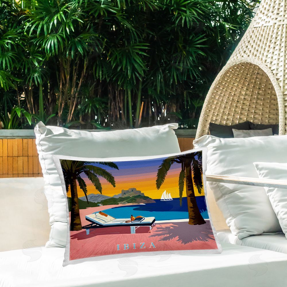 Amelia Noyes Ibiza Tropical Beach View Outdoor Quick-Dry Polyester Printed Throw Pillow in Back Yard