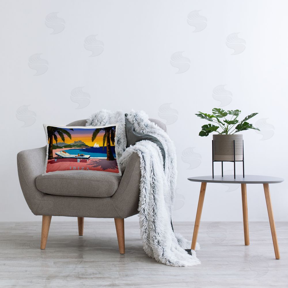 Amelia Noyes Ibiza Tropical Beach View Printed Plush Polyester Throw Pillow On Chair