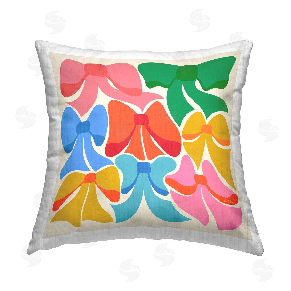 Carrie Cantwell Rainbow Bows Ribbon Shapes Printed Plush Polyester Throw Pillow