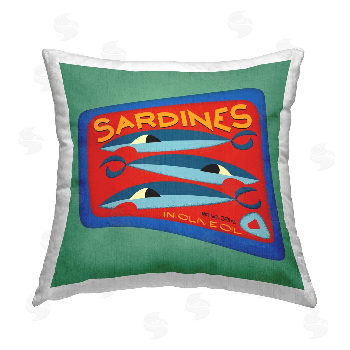 Carrie Cantwell Bold Sardines Can Printed Plush Polyester Throw Pillow